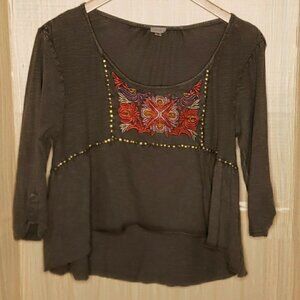 Ecote Womens Green Cropped Boho Elbow Length Knit Top Small